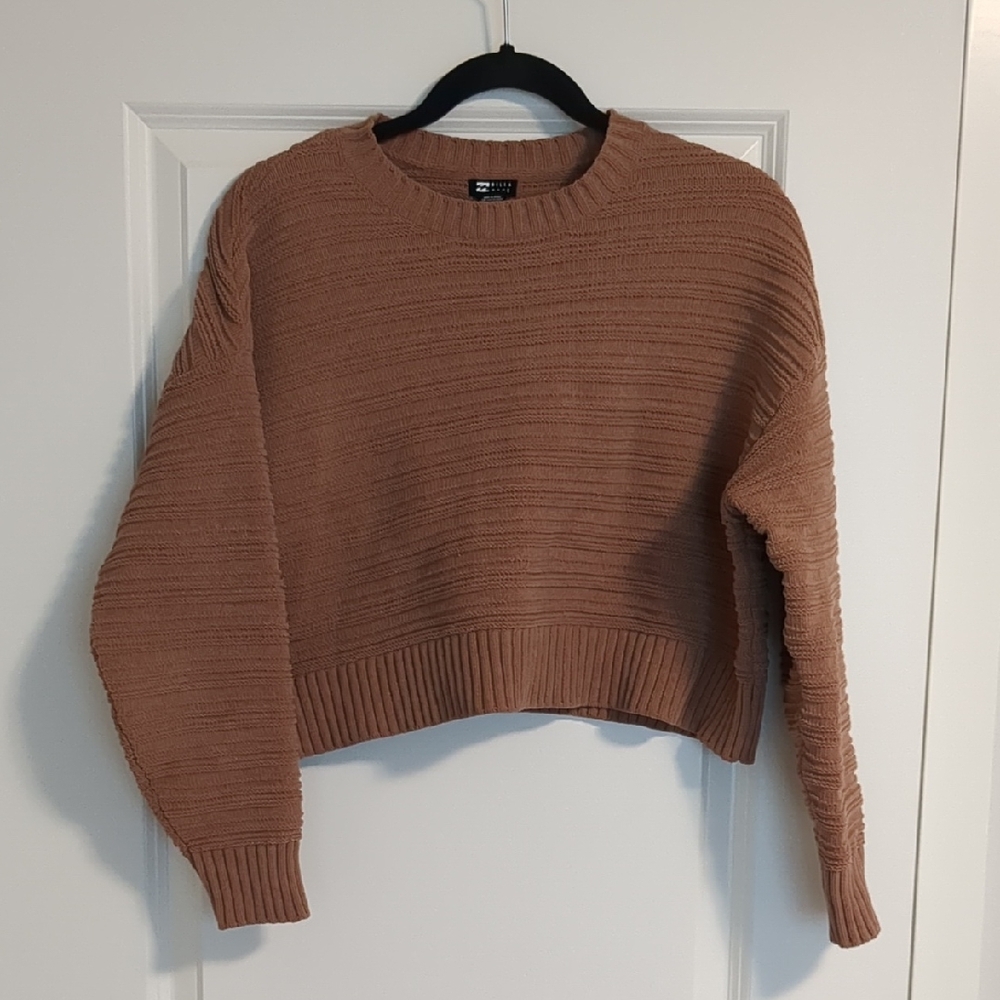 Billabong Textured Brown Cropped Crew Neck Sweater
